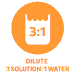 Icon indicating that product should be diluted at a rate of 3 parts water to 1 part product before use